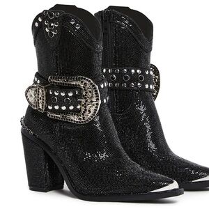 NEW Club Exx Sharp Sheriff Rhinestone Glam Cowboy Boots with Buckle Size 8 ✨
